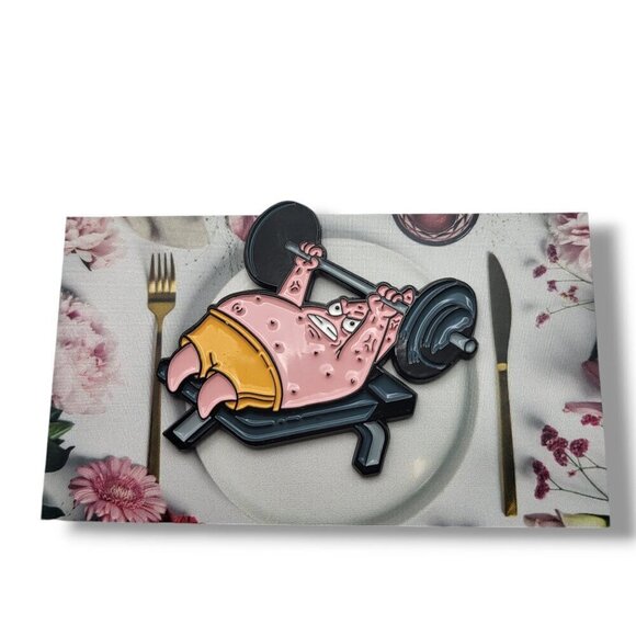Spongebob SquarePants Patrick Star Lifting Weights Brooch/Pin - Picture 3 of 7